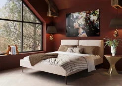 Clearance KARE Design Łóżko podwójne z zagłówkiem kremowe nogi czarne 160x200 cm - KARE