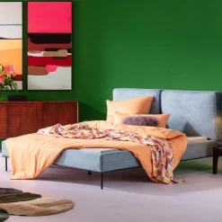 Hot KARE Design Łóżko podwójne z zagłówkiem niebieskie nogi czarne 160x200 cm - KARE