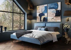 Hot KARE Design Łóżko podwójne z zagłówkiem niebieskie nogi czarne 180x200 cm - KARE