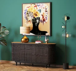 Online KARE Design Komoda 3-drzwiowa boho drewno mango czarne blat naturalny 160x75 cm - KARE