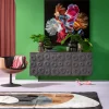 Fashion KARE Design Komoda 3-drzwiowa do salonu drewno mango front czarny motyw kwiatowy 160x75 cm - KARE