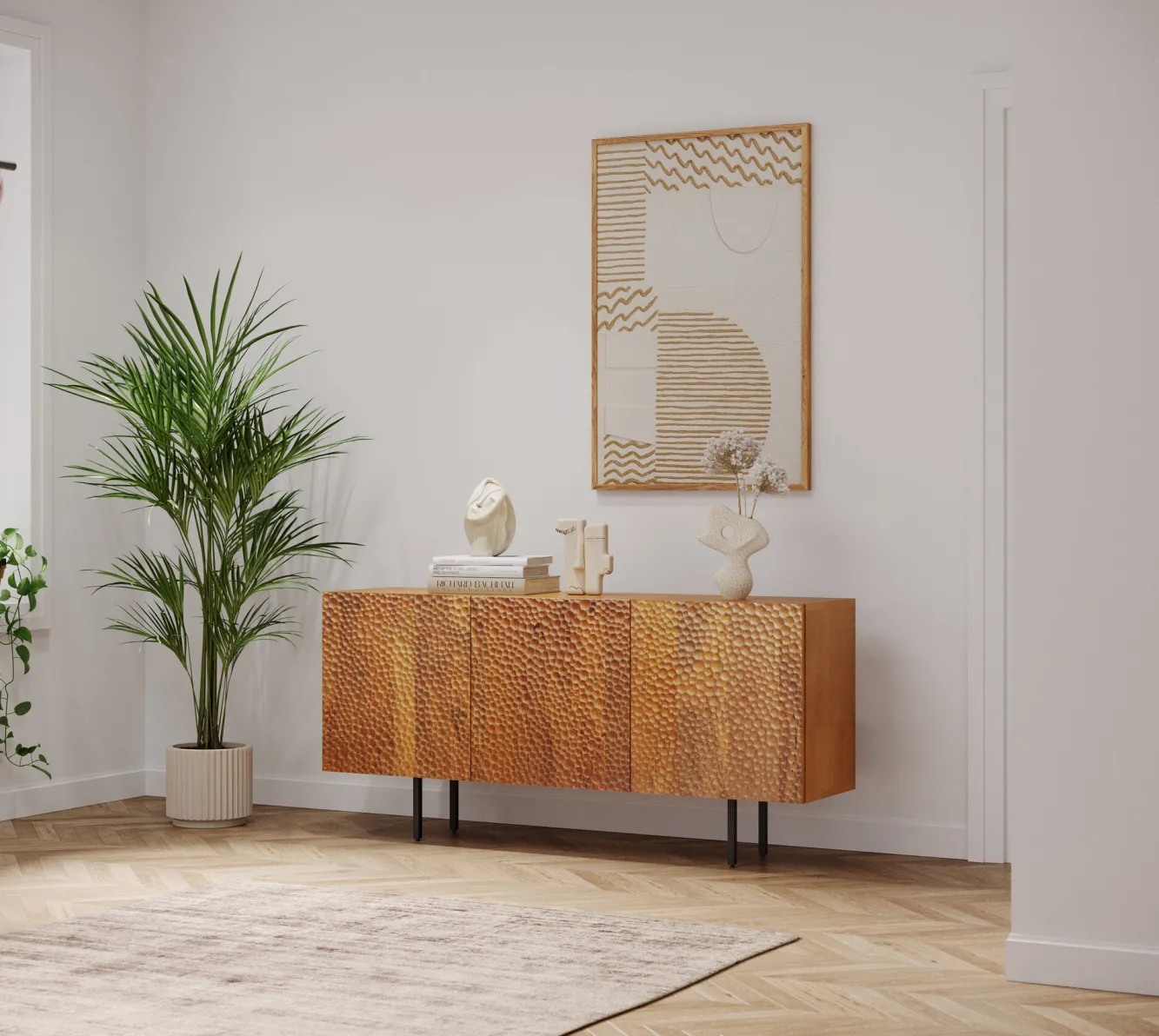 Best KARE Design Komoda 3-drzwiowa do salonu drewno mango ręczne wykonanie 160x75 cm - KARE