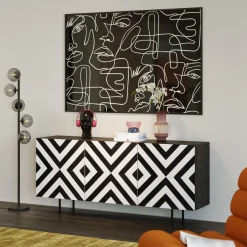 Best KARE Design Komoda 3-drzwiowa fornirowana front czarno-biały 160x75 cm - KARE