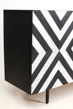 Best KARE Design Komoda 3-drzwiowa fornirowana front czarno-biały 160x75 cm - KARE