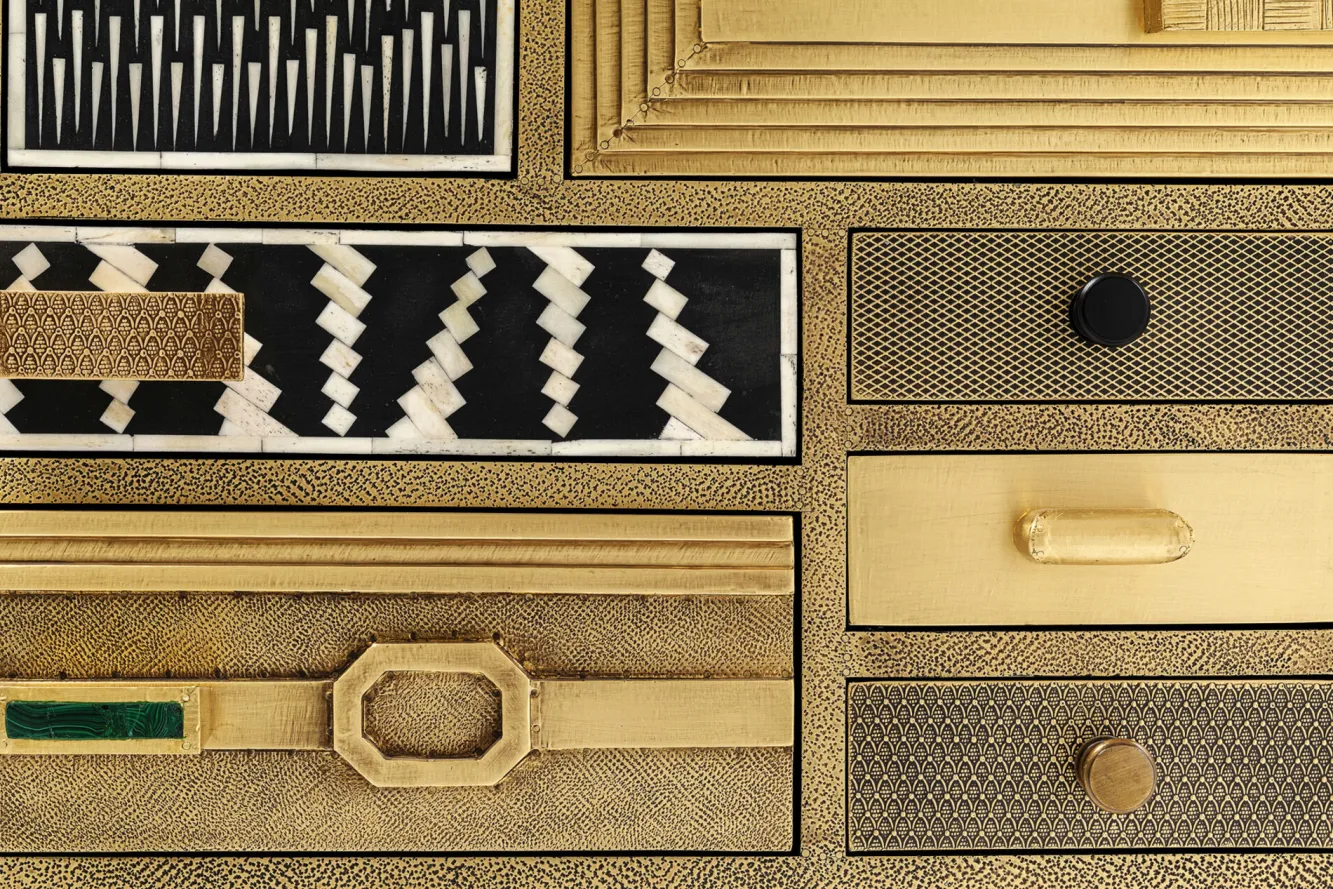 Best KARE Design Komoda ekskluzywna z szufladami antyczne złoto ręczne wykonanie 110x105 cm - KARE