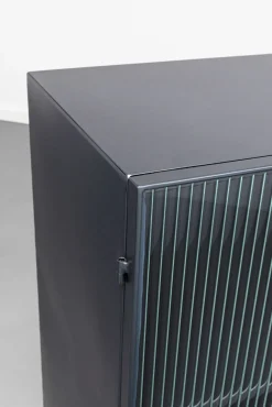 Best KARE Design Komoda loft czarna stalowa front szkło ryflowane 150x90 cm - KARE