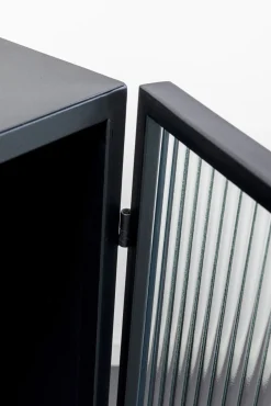 Hot KARE Design Komoda loft z 3 szufladami czarna stalowa front szkło ryflowane i MDF 150x90 cm - KARE