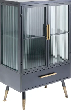 New KARE Design Komoda metalowa czarna grafitowa z przeszklonymi frontami złotymi uchwytami metalowymi nogami 65x38 cm - KARE