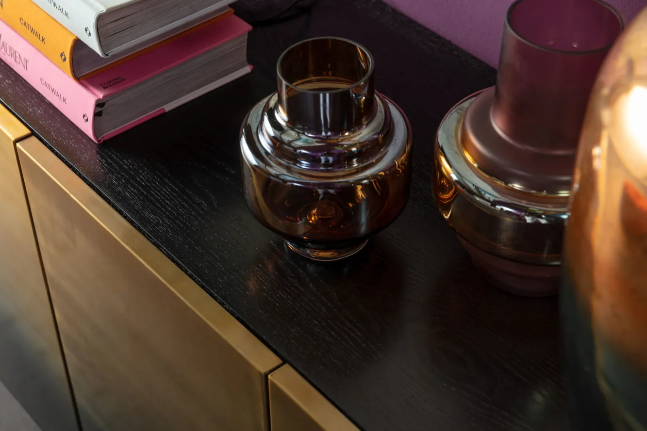 Best KARE Design Komoda nowoczesna 4-drzwiowa do salonu front czarno-złoty 160x78 cm - KARE