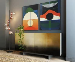 Best KARE Design Komoda nowoczesna 4-drzwiowa do salonu front czarno-złoty 160x78 cm - KARE