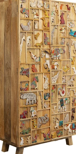 Hot KARE Design Komoda wysoka z drewna mango motyw zwierzęcy kolorowy 81x163 cm - KARE