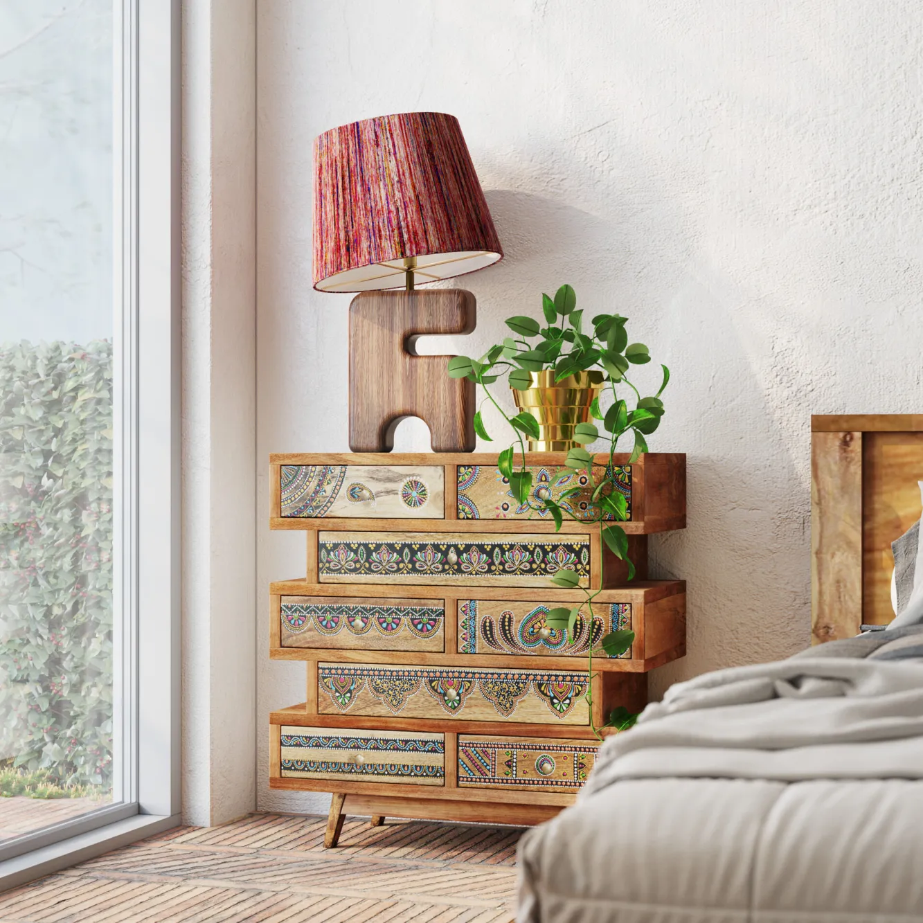 New KARE Design Komoda z 8 szufladami drewno mango kolorowe ornamenty 65x65 cm - KARE