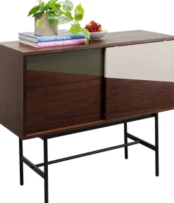 New KARE Design Komoda z drzwiami przesuwnymi brązowa fornir orzech front geometryczny 110x95 cm - KARE