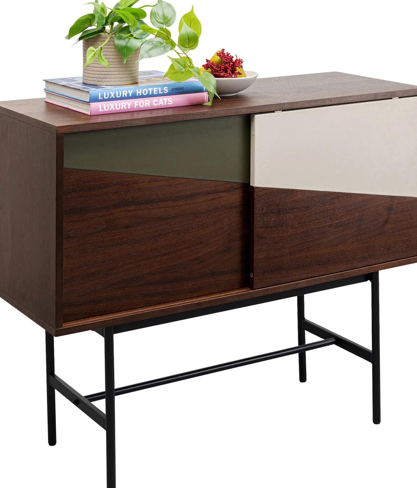 New KARE Design Komoda z drzwiami przesuwnymi brązowa fornir orzech front geometryczny 110x95 cm - KARE