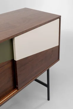 New KARE Design Komoda z drzwiami przesuwnymi brązowa fornir orzech front geometryczny 110x95 cm - KARE