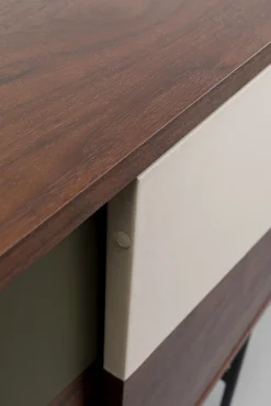 New KARE Design Komoda z drzwiami przesuwnymi brązowa fornir orzech front geometryczny 110x95 cm - KARE