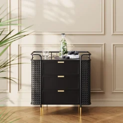 Online KARE Design Komoda z szufladami Fence 80x80 cm czarna - blat szklany - KARE