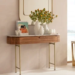 Fashion KARE Design Konsola Grace 100x30 cm drewno mango - blat marmur - KARE