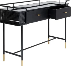Outlet KARE Design Konsola z szufladami Fence 120x40 cm czarna - blat szklany - KARE