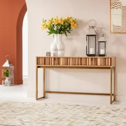 New KARE Design Konsola z szufladami MDF naturalna 136x40 cm front sklejka jesionowa - KARE