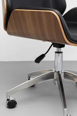 New KARE Design Krzesło biurowe czarne oparcie orzech włoski nogi aluminium 60x100 cm - KARE