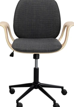 Discount KARE Design Krzesło biurowe z podłokietnikami szaro-naturalne nogi czarne 67x101 cm - KARE