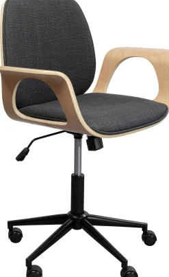Discount KARE Design Krzesło biurowe z podłokietnikami szaro-naturalne nogi czarne 67x101 cm - KARE