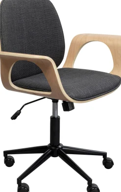 Discount KARE Design Krzesło biurowe z podłokietnikami szaro-naturalne nogi czarne 67x101 cm - KARE