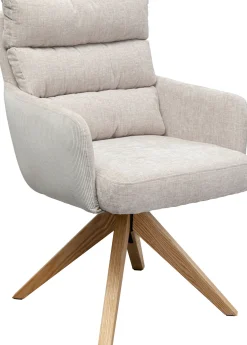 Discount KARE Design Krzesło obrotowe tapicerowane beżowoszare z podłokietnikami nogi drewniane 59x89 cm - KARE