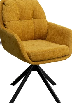 Discount KARE Design Krzesło obrotowe z podłokietnikami pikowane żółte nogi czarne stalowe 69x87 cm - KARE