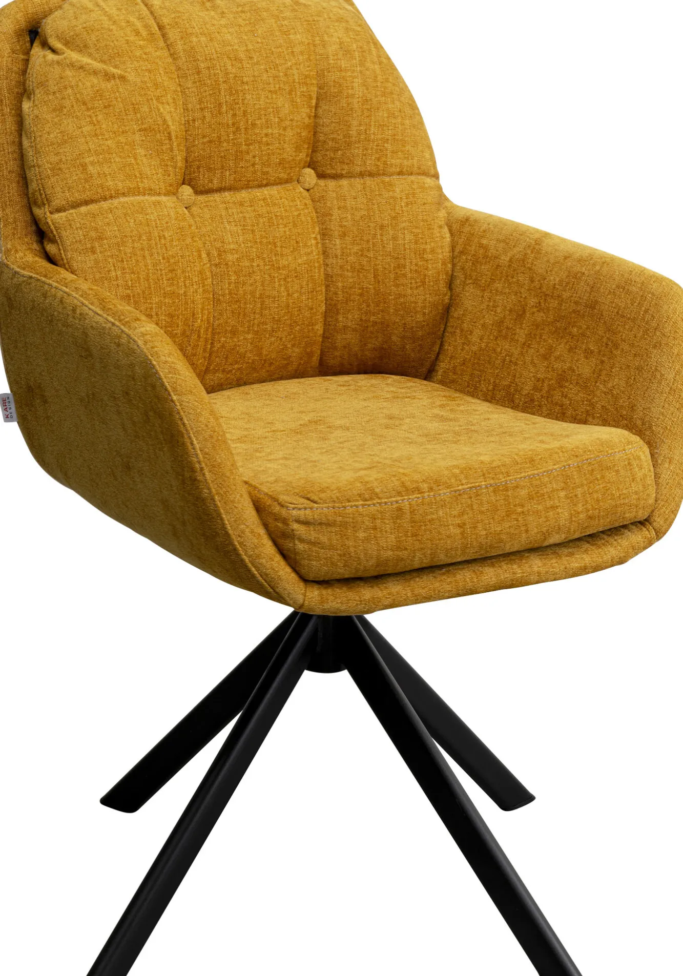 Discount KARE Design Krzesło obrotowe z podłokietnikami pikowane żółte nogi czarne stalowe 69x87 cm - KARE