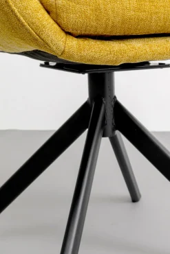 Discount KARE Design Krzesło obrotowe z podłokietnikami pikowane żółte nogi czarne stalowe 69x87 cm - KARE