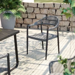 Clearance KARE Design Krzesło ogrodowe z podłokietnikami szare nogi czarne 57x77 cm - KARE