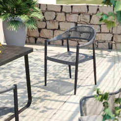 Clearance KARE Design Krzesło ogrodowe z podłokietnikami szare nogi czarne 57x77 cm - KARE