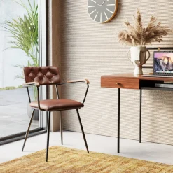 Online KARE Design Krzesło skórzane brązowe z podłokietnikami 53x79 cm nogi czarne - KARE