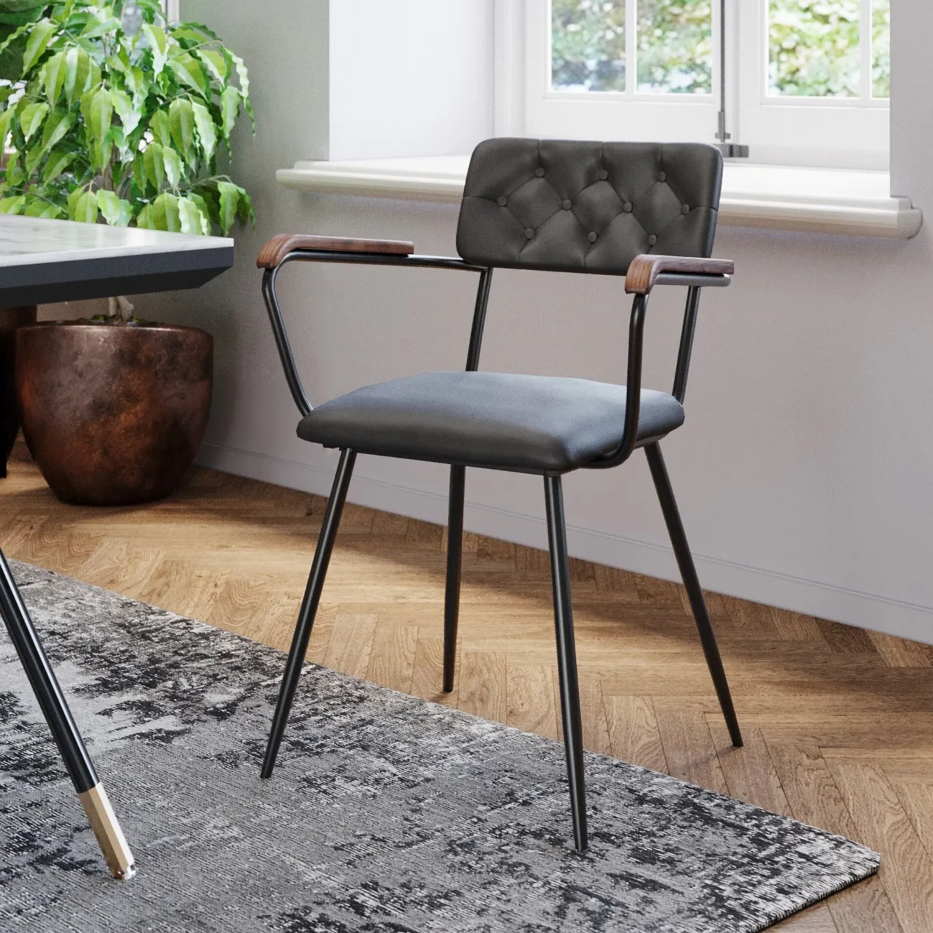 Fashion KARE Design Krzesło skórzane zielone z podłokietnikami 53x79 cm nogi czarne - KARE