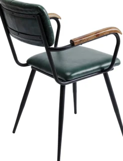 Fashion KARE Design Krzesło skórzane zielone z podłokietnikami 53x79 cm nogi czarne - KARE