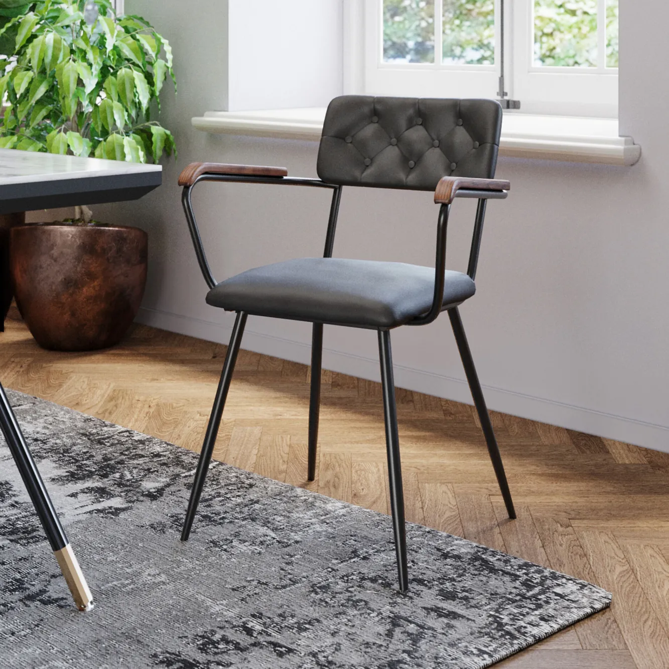 Fashion KARE Design Krzesło skórzane zielone z podłokietnikami 53x79 cm nogi czarne - KARE