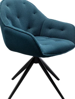 Best KARE Design Krzesło z podłokietnikami obrotowe pikowane niebieskie  nogi czarne 64x81 cm - KARE
