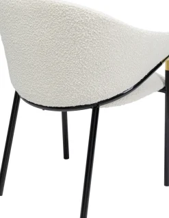 Discount KARE Design Krzesło z podłokietnikami tapicerowane białe boucle nogi stalowe czarne 58x79 cm - KARE