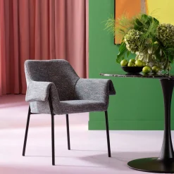 Best KARE Design Krzesło z podłokietnikami tapicerowane szare 70x85 cm nogi czarne - KARE