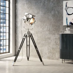 Best KARE Design Lampa podłogowa Movie 230 cm trójnóg drewno mango i aluminium - KARE