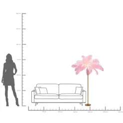 Fashion KARE Design Lampa podłogowa palma różowa strusie pióra 165 cm podstawa złota - KARE