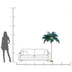 Fashion KARE Design Lampa podłogowa palma zielona strusie pióra 165 cm podstawa złota - KARE