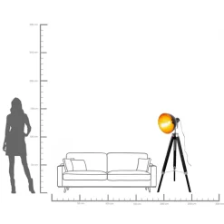 Discount KARE Design Lampa podłogowa trójnóg z regulacją wysokości czarna drewno i stal 95-140 cm - KARE