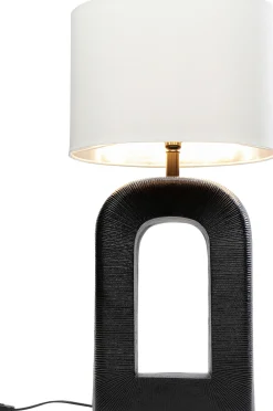 New KARE Design Lampa stołowa aluminium czarne i abażur biały lniany 79 cm - KARE