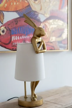 Outlet KARE Design Lampa stołowa Animal Rabbit 17x50 cm złota - klosz biały - KARE