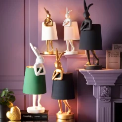 Discount KARE Design Lampa stołowa Animal Rabbit 23x68 cm złota - klosz czarny - KARE