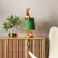 Discount KARE Design Lampa stołowa Animal Rabbit 23x68 cm złota - klosz zielony - KARE