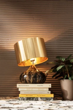 Fashion KARE Design Lampa stołowa Mamo Deluxe 30x41 cm brązowo-czarna - klosz złoty - KARE